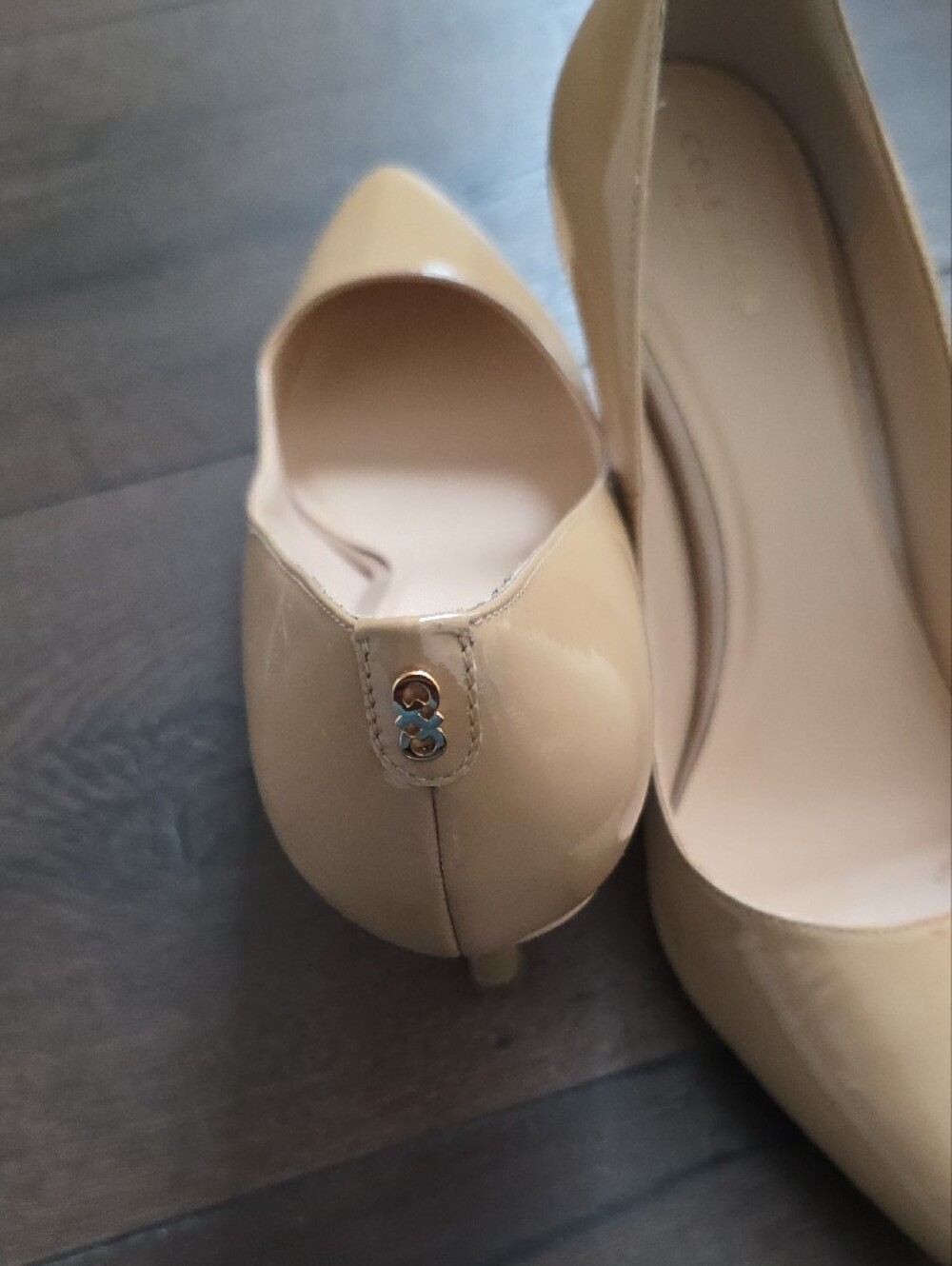 Cole Haan Beige Patent Leather Pointed-Toe Pumps - Picture 6 of 9